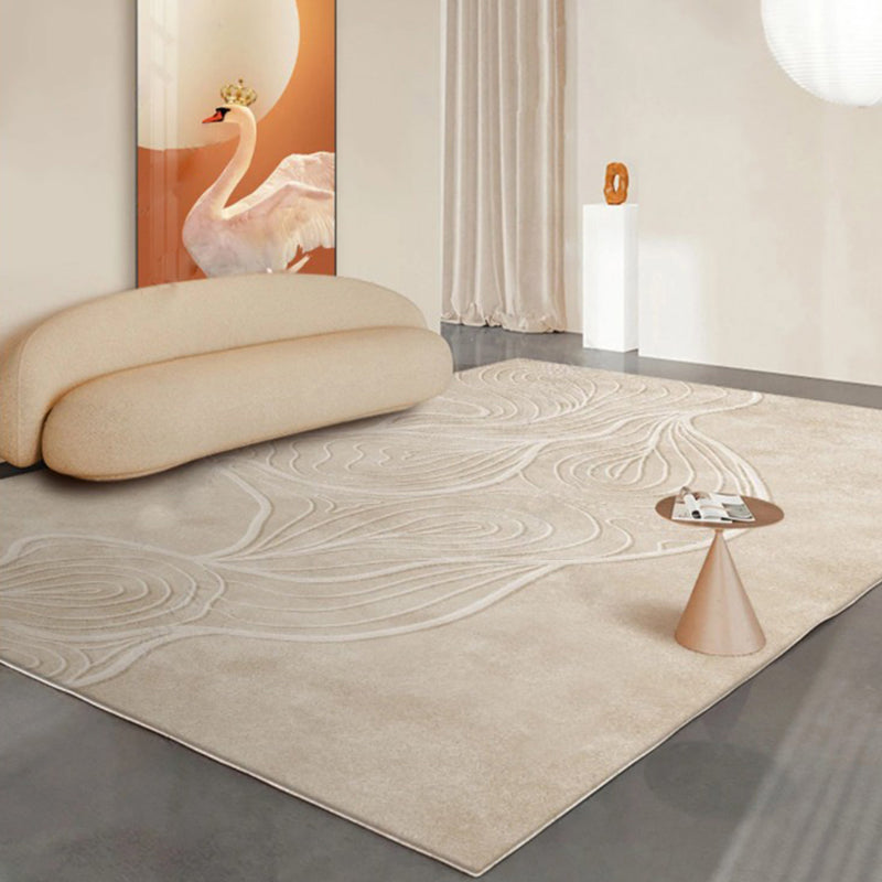 Apricot Tone Modern Area Rug Polyester Stripe Print Carpet Non-Slip Backing Rug for Home Decoration