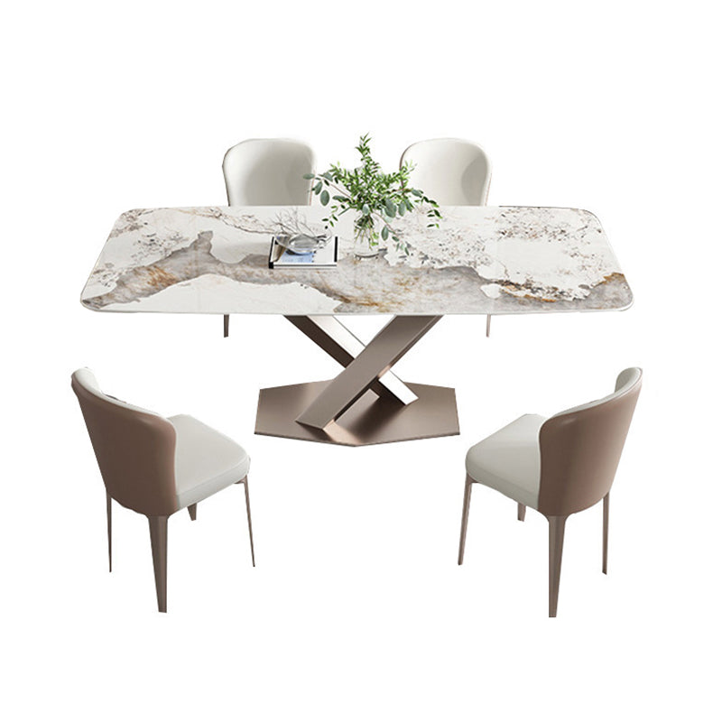 Modern Kitchen Sintered Stone Dining Set Rectangle Shape Standard Dining Set with 4 Legs Base