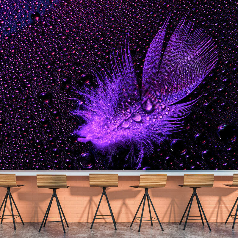 Photography Modern Pastel Color Mural Wallpaper with Beautiful Feathers for Girls' Bedroom