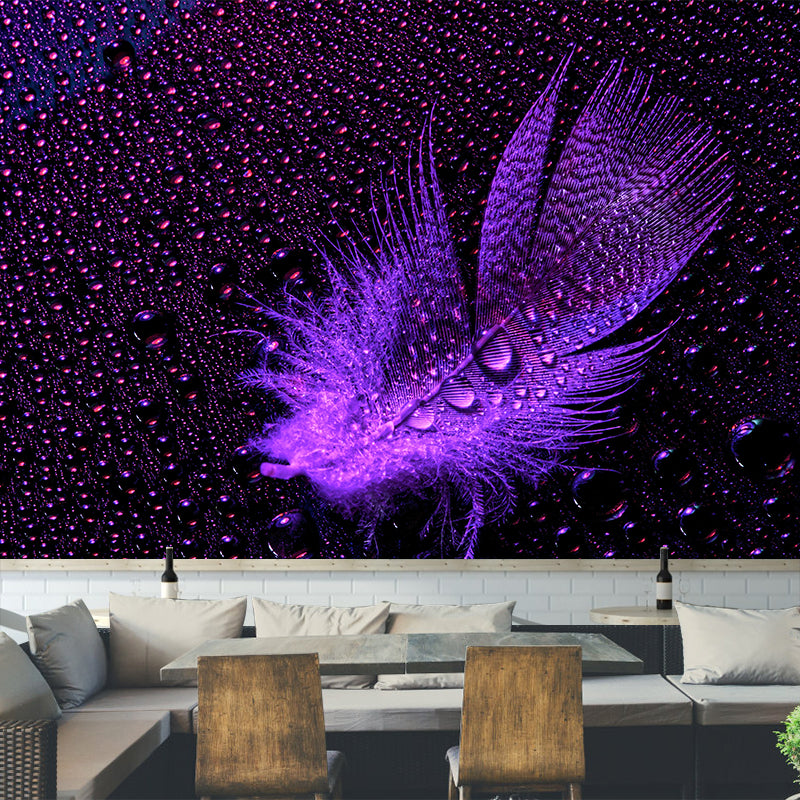 Photography Modern Pastel Color Mural Wallpaper with Beautiful Feathers for Girls' Bedroom