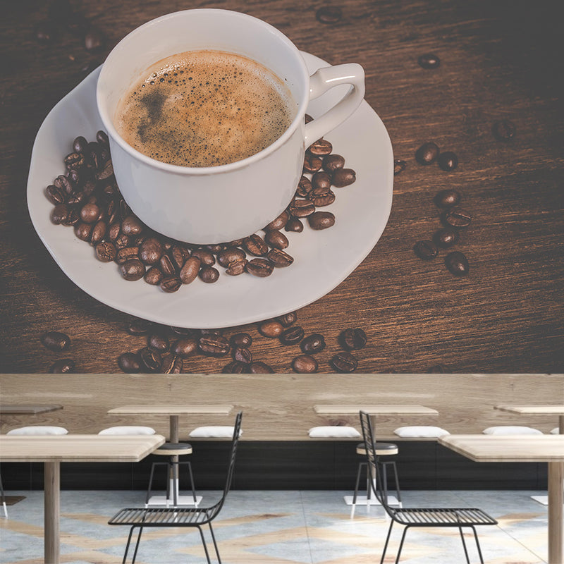 Customized Coffee Mural Wallpaper Stain Resistant Wall Covering Free Time for Coffee Shop