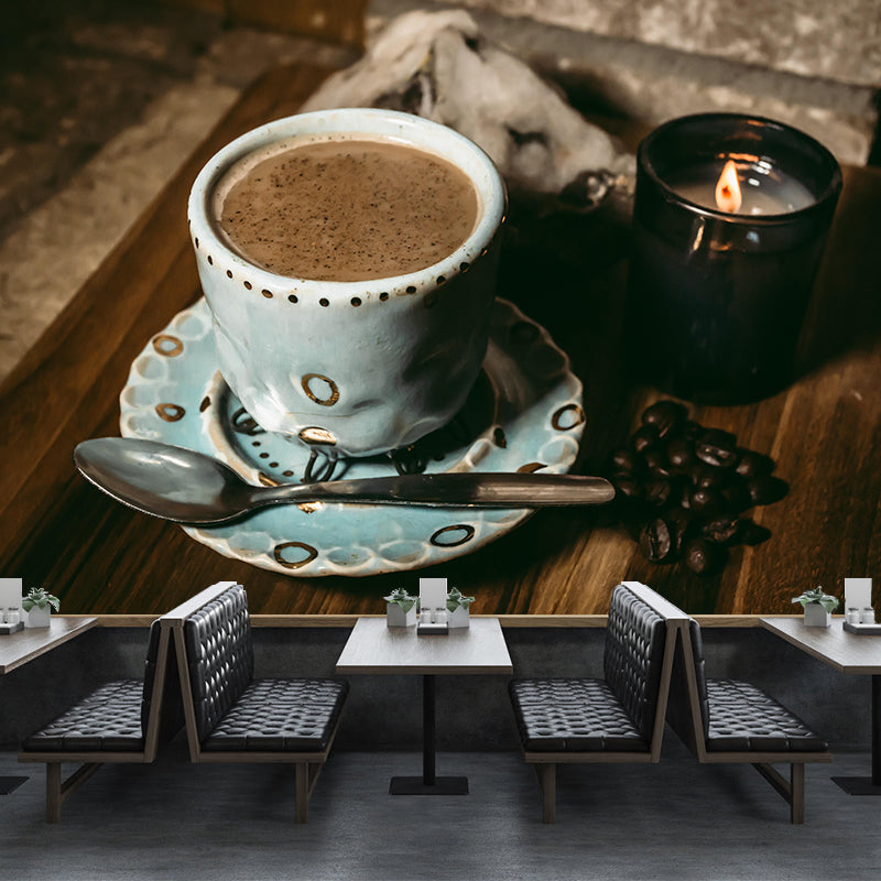 Customized Coffee Mural Wallpaper Stain Resistant Wall Covering Free Time for Coffee Shop