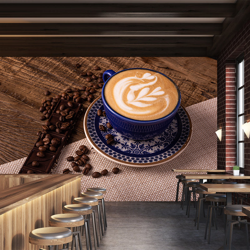 Customized Strong Aroma Coffee Mural Wallpaper Stain Resistant Wall Covering for Coffee Shop
