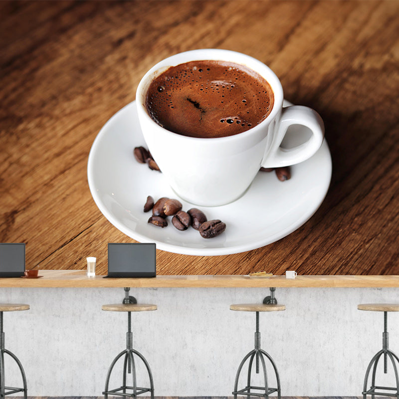 Customized Strong Aroma Coffee Mural Wallpaper Stain Resistant Wall Covering for Coffee Shop