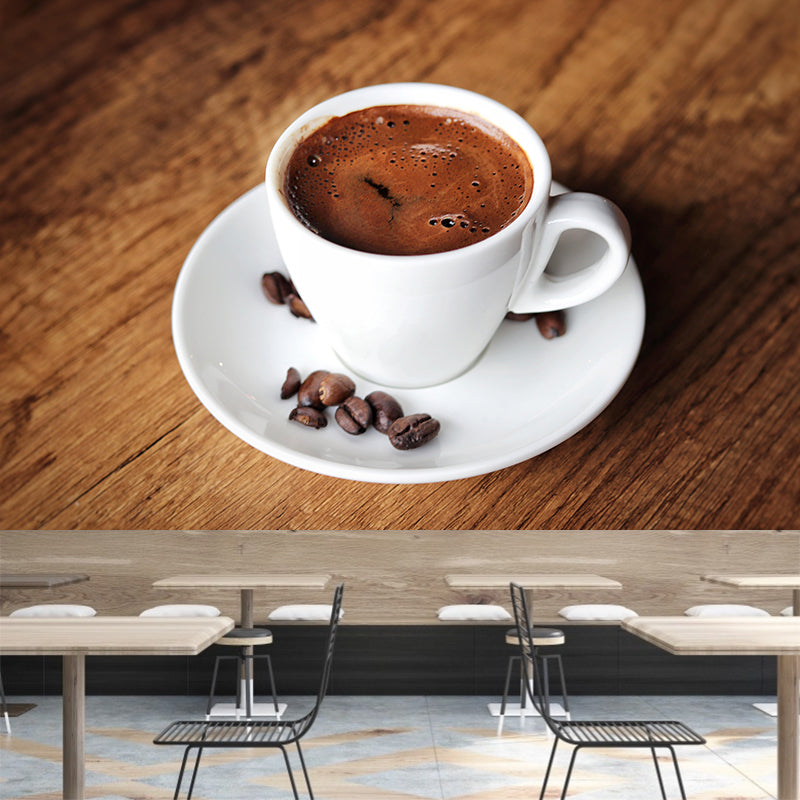 Customized Strong Aroma Coffee Mural Wallpaper Stain Resistant Wall Covering for Coffee Shop