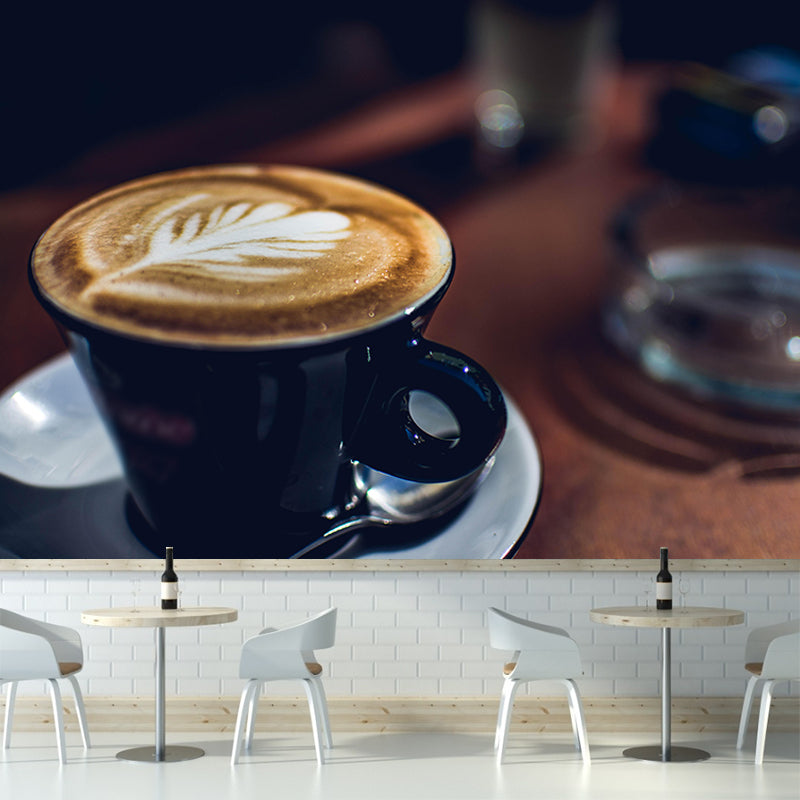 Customized Coffee Pattern Mural Wallpaper Stain Resistant Wall Covering for Coffee Shop