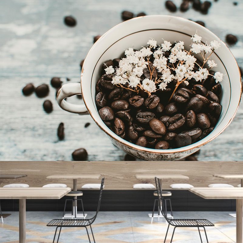 Contemporary  Style Mural with Coffee Beans Painting Commercial Use Wall Covering
