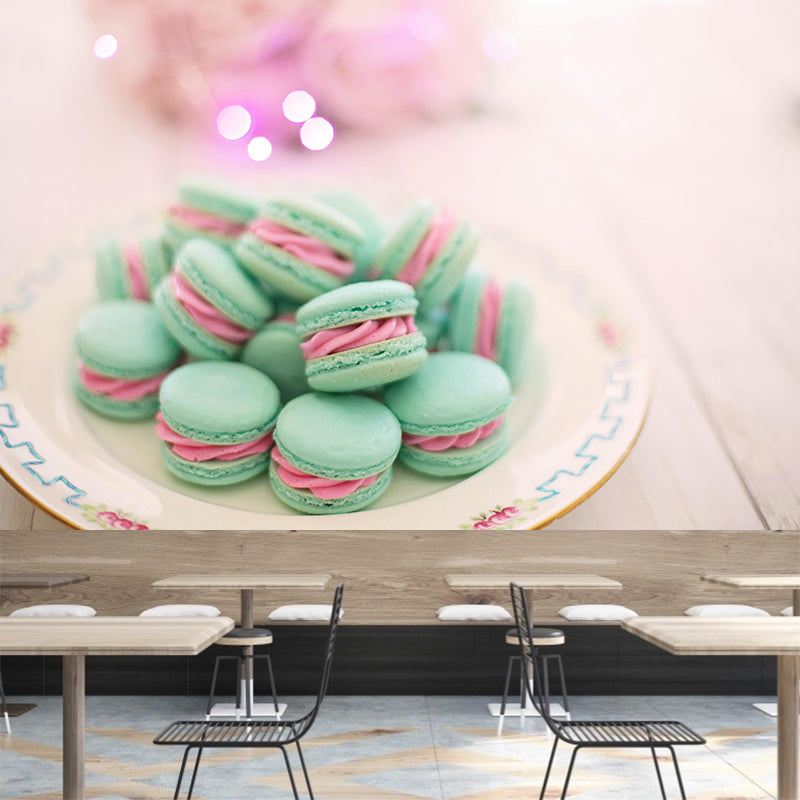 Contemporary  Style Mural with Sweet Macaron Painting Commercial Use Wall Covering