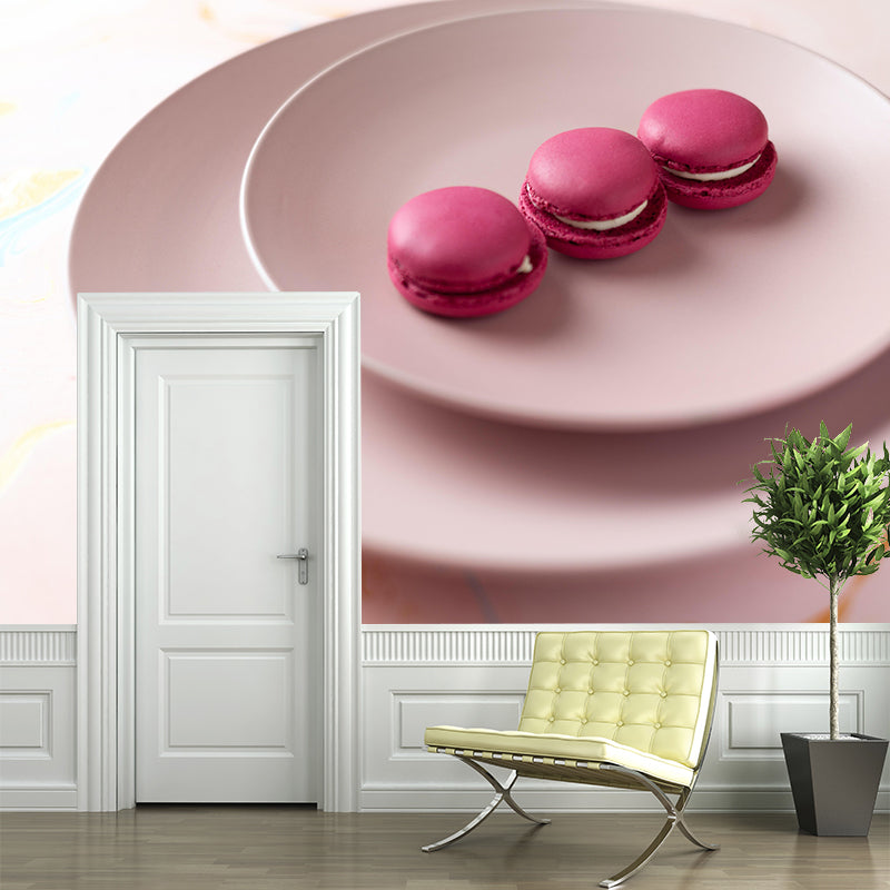 Contemporary  Style Mural with Sweet Macaron Painting Commercial Use Wall Covering