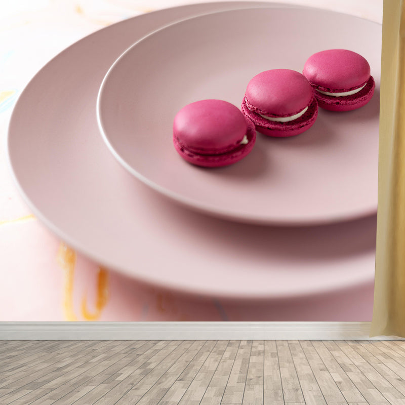 Contemporary  Style Mural with Sweet Macaron Painting Commercial Use Wall Covering