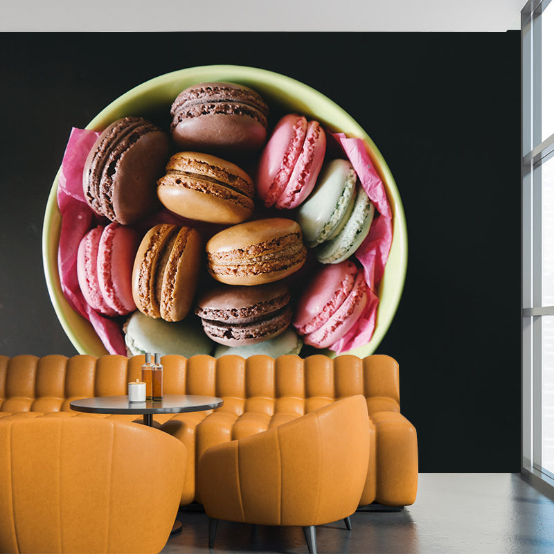 Contemporary  Style Mural with Sweet Macaron Painting Commercial Use Wall Covering