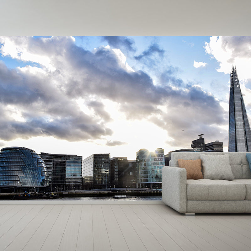 Modern City Scene Mural Decal Water Resistant Wall Covering, Made to Measure