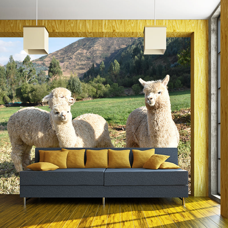 Lovely Alpaca Mural Wallpaper Contemporary Style Wall Covering for Living Room