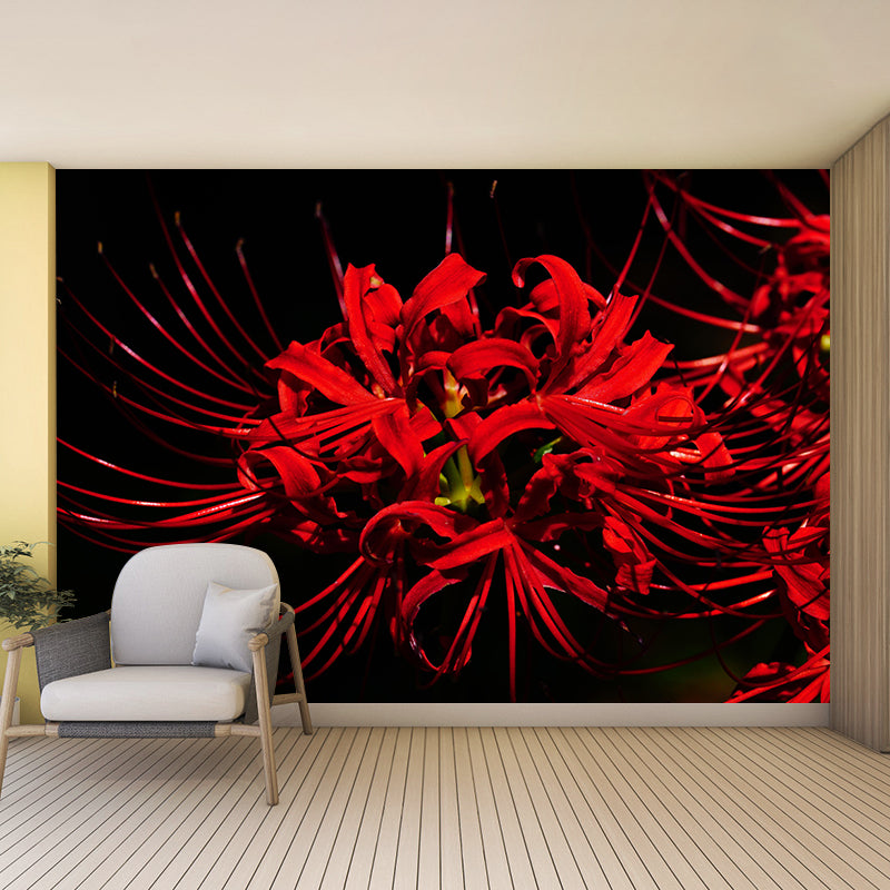 Beautiful Higan-Flower Wall Covering for Living Room Contemporary Moisture-Resistant Mural