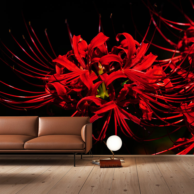 Beautiful Higan-Flower Wall Covering for Living Room Contemporary Moisture-Resistant Mural