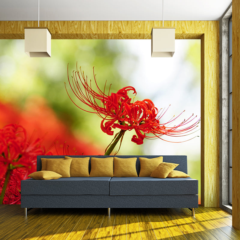 Beautiful Higan-Flower Wall Covering for Living Room Contemporary Moisture-Resistant Mural