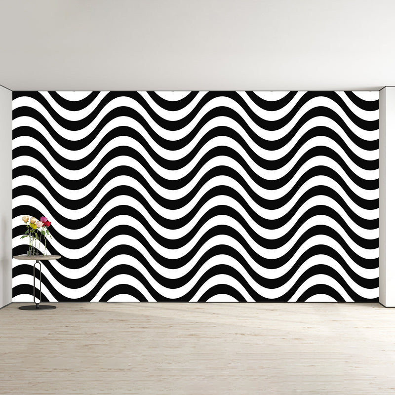 Customized Black and White Mural Wallpaper Mildew Resistant Geometry Wall Decor