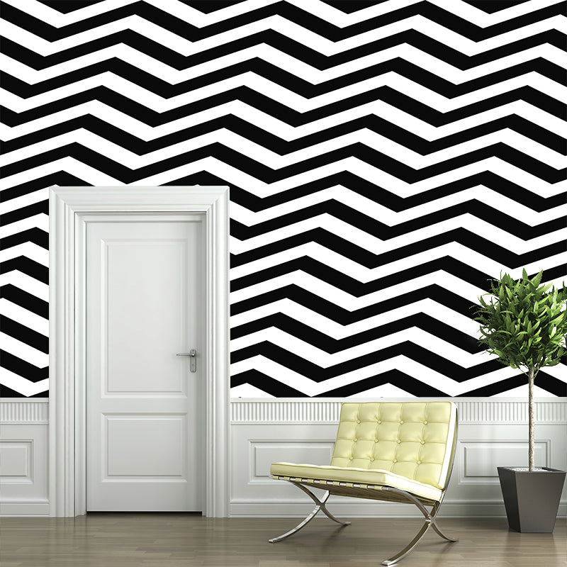 Customized Black and White Mural Wallpaper Mildew Resistant Geometry Wall Decor