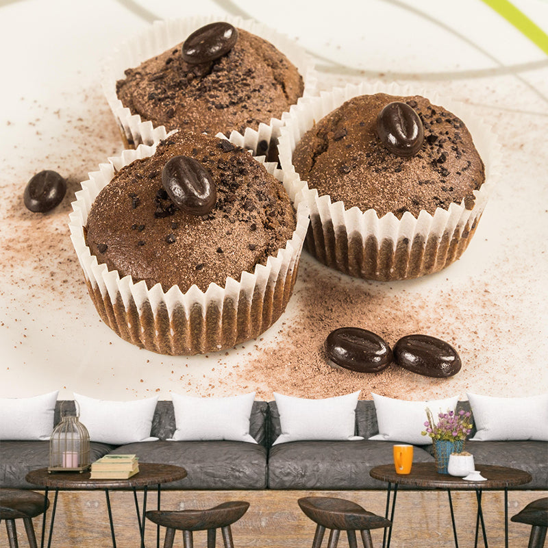 Tasty Dessert Mural Wallpaper with Muffin Pattern Contemporary Restaurant Wall Mural