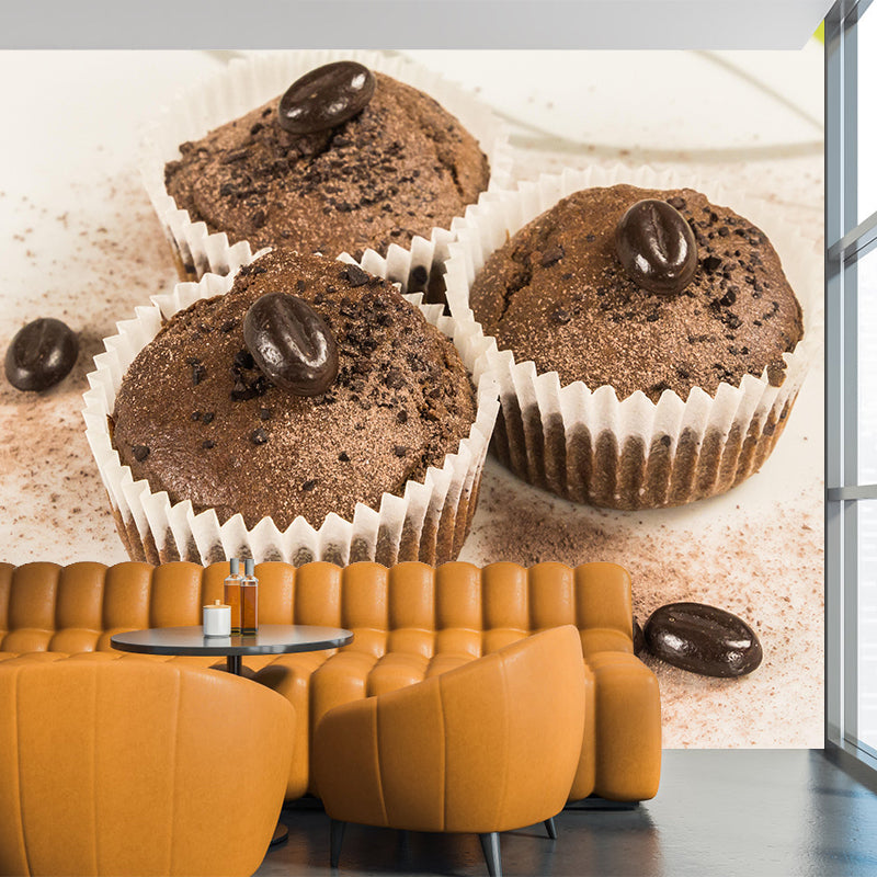 Tasty Dessert Mural Wallpaper with Muffin Pattern Contemporary Restaurant Wall Mural