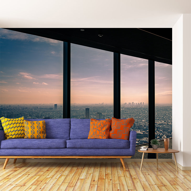 Photography City View Mural Decal Mildew Resistant Wall Covering for Decoration