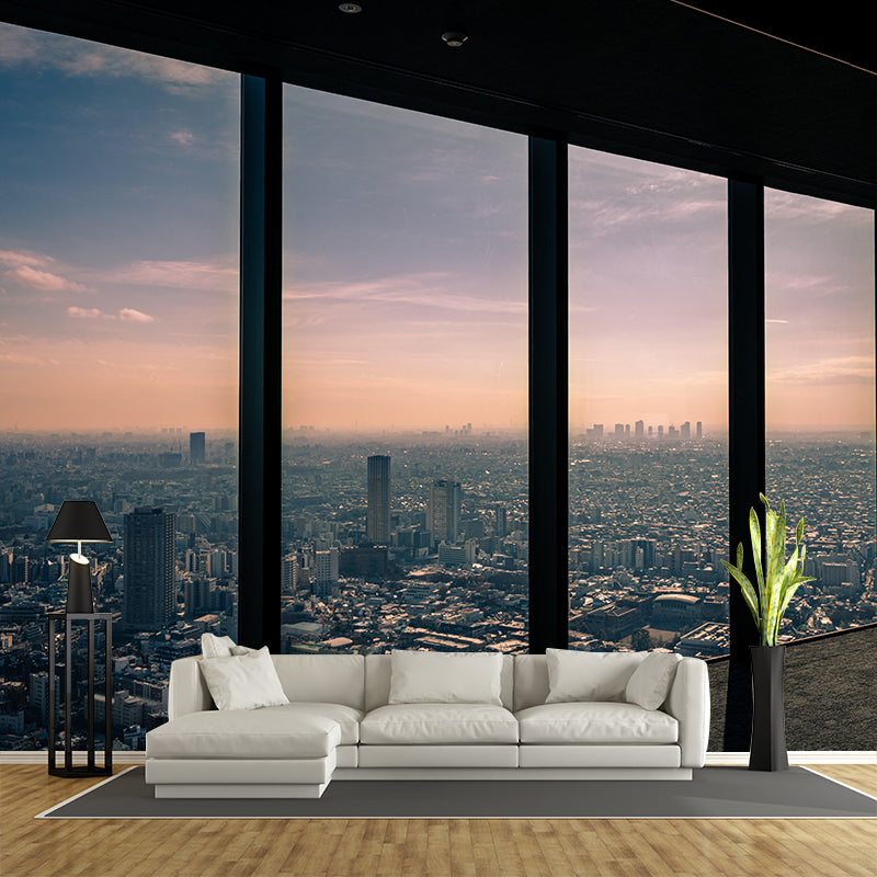 Photography City View Mural Decal Mildew Resistant Wall Covering for Decoration