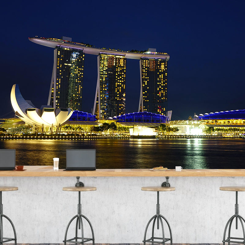 Modern Singapore City Scene Mural Decal Water Resistant Wall Covering for Decoration