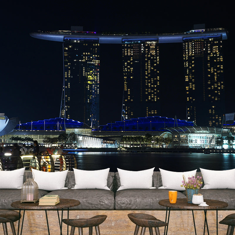 Modern Singapore City Scene Mural Decal Water Resistant Wall Covering for Decoration
