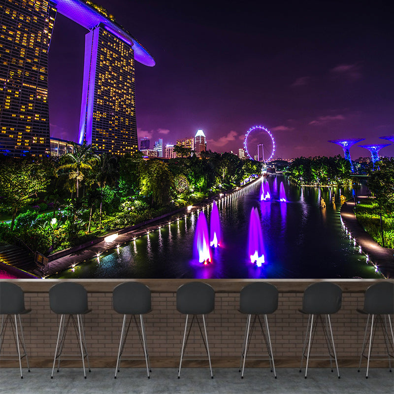 Modern Singapore City Scene Mural Decal Water Resistant Wall Covering for Decoration