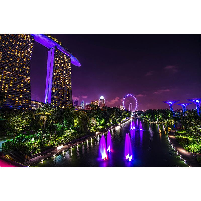 Modern Singapore City Scene Mural Decal Water Resistant Wall Covering for Decoration