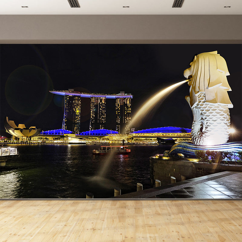 Modern Singapore City Scene Mural Decal Water Resistant Wall Covering for Decoration