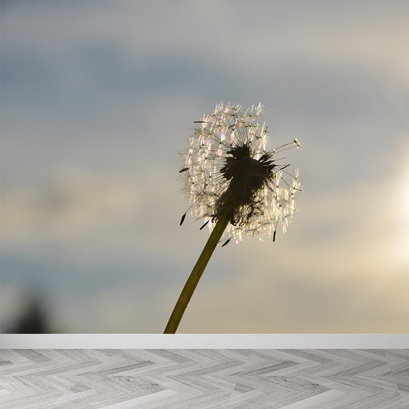 White Plant Modernist Wall Mural Decal Stain Resistant, Made to Measure