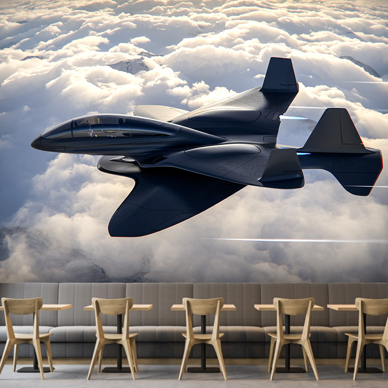 3D Airplane Minimalistic Moisture Resistant Meeting Room Wall Art, Washable