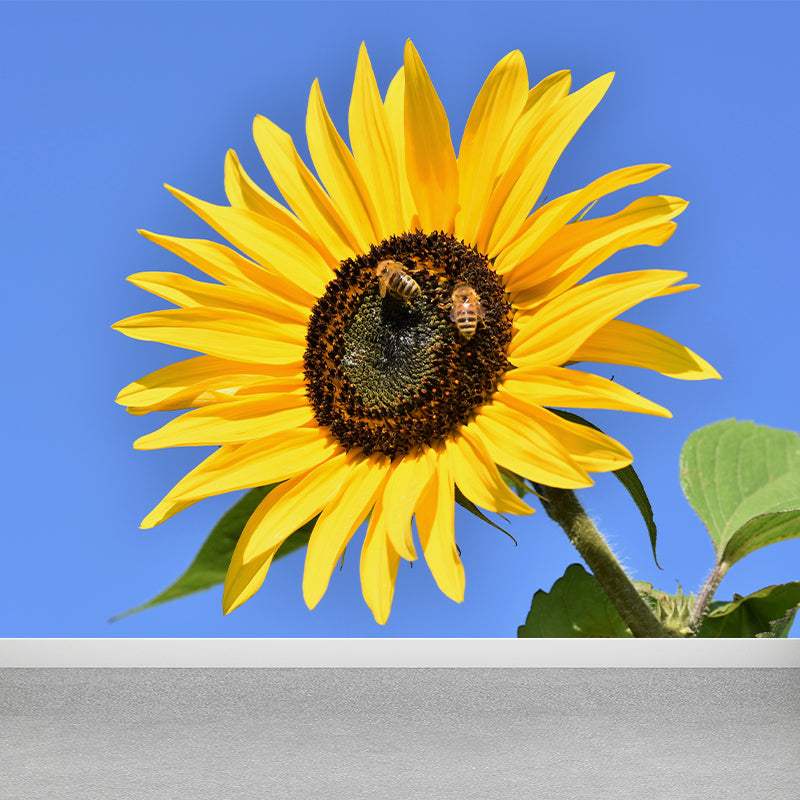 Yellow Sunflower Scenery Mural Wallpaper for Meeting Room Decoration, Washable