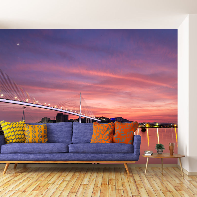 Photography City View Mural Moisture Resistant Wall Covering for Home Decoration