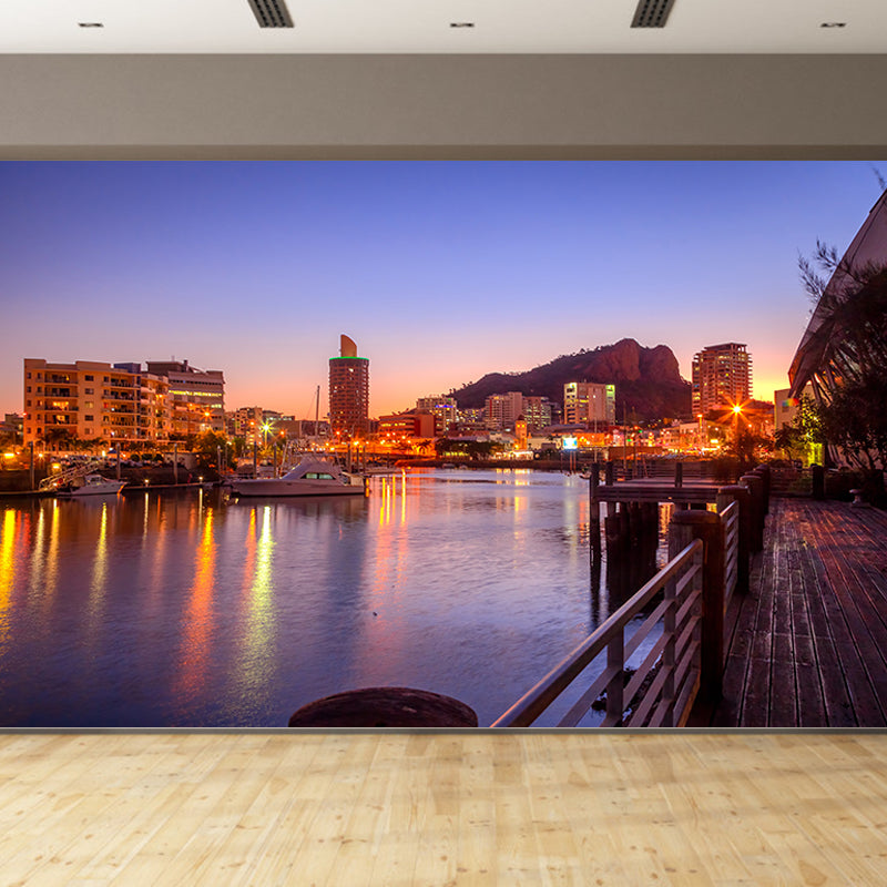 Photography City View Mural Moisture Resistant Wall Covering for Home Decoration