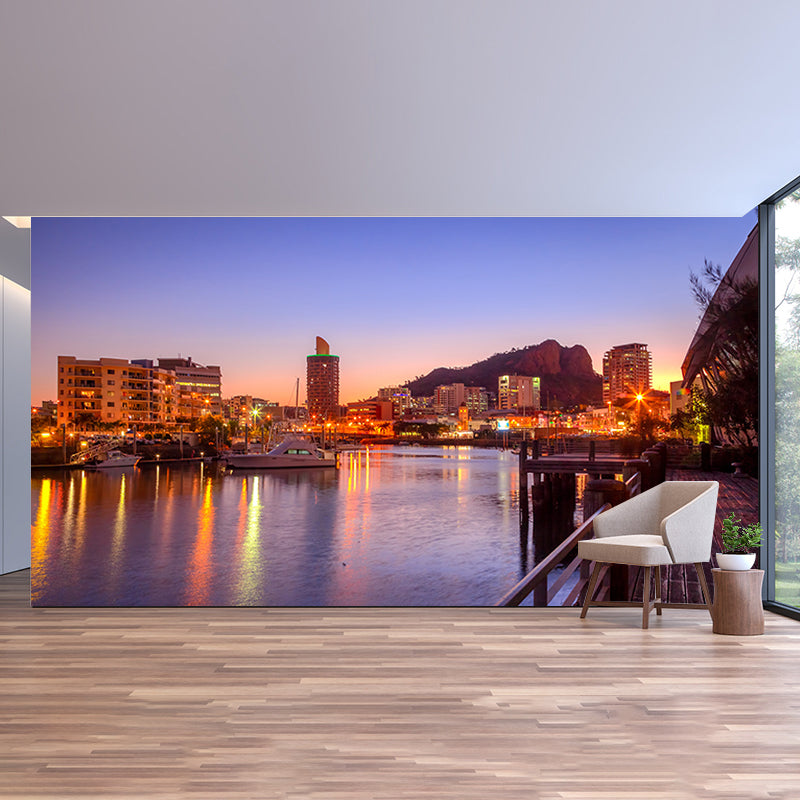 Photography City View Mural Moisture Resistant Wall Covering for Home Decoration