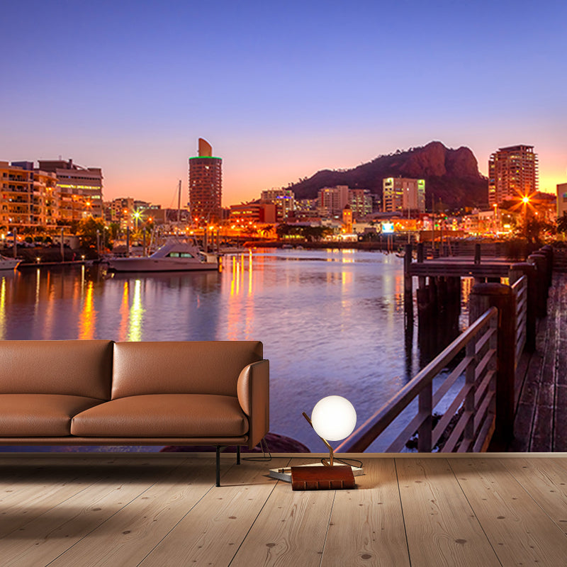 Photography City View Mural Moisture Resistant Wall Covering for Home Decoration