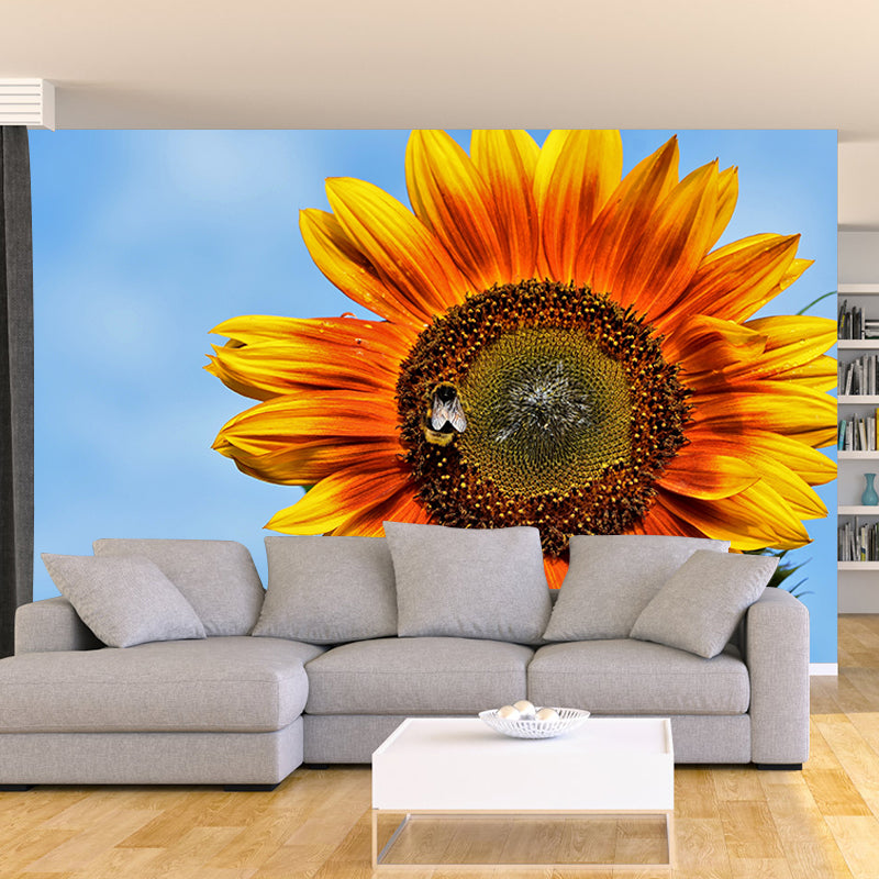 Beautiful Sunflower Wallpaper Mural Yellow Moisture Resistant Wall Art for Home