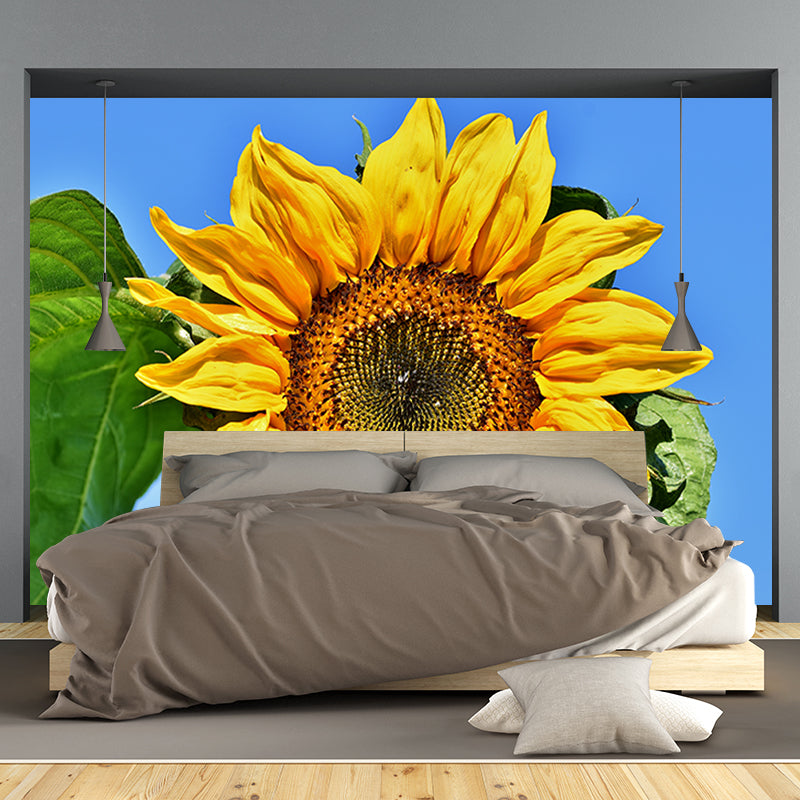 Beautiful Sunflower Wallpaper Mural Yellow Moisture Resistant Wall Art for Home