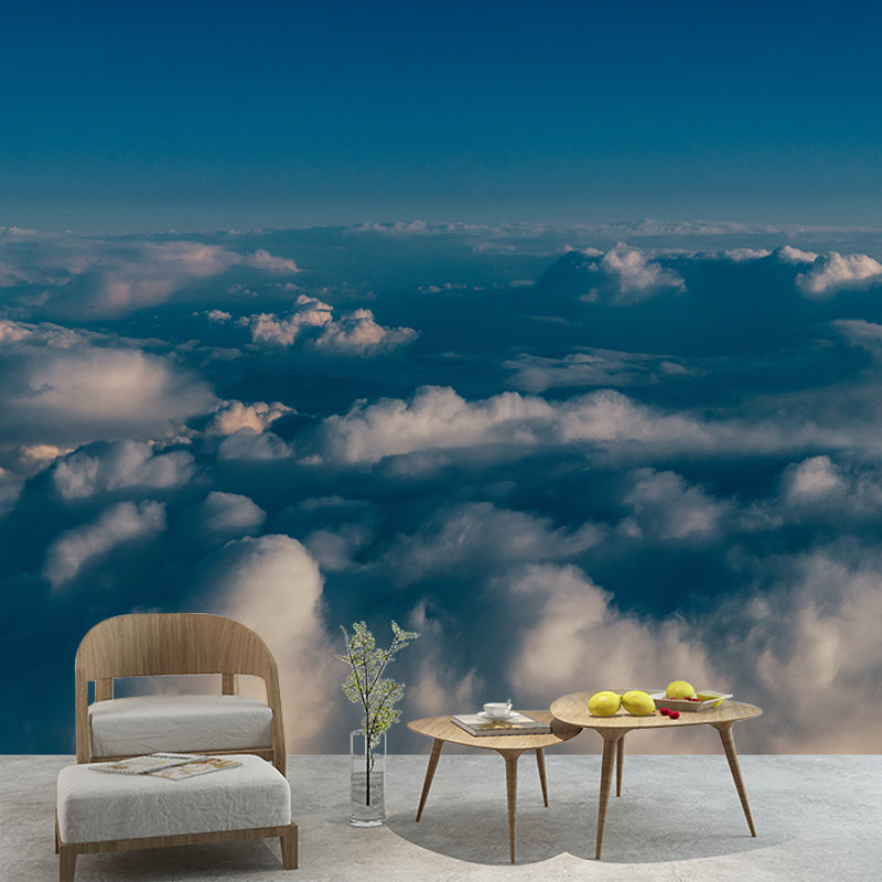 Sky Blue Mural Wallpaper Water Resistant Wall Covering for Living Room