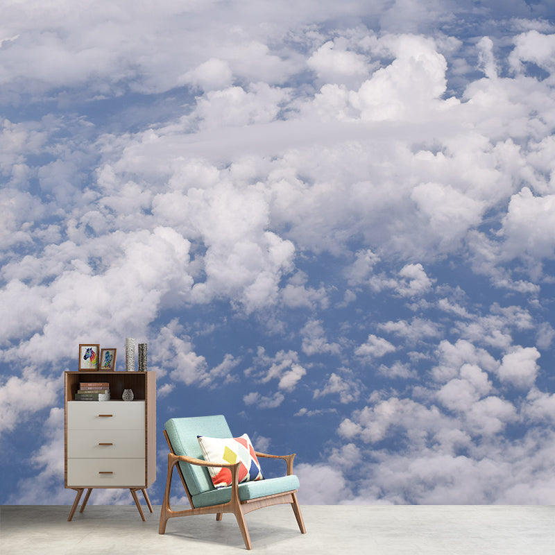 Sky Blue Mural Wallpaper Water Resistant Wall Covering for Living Room