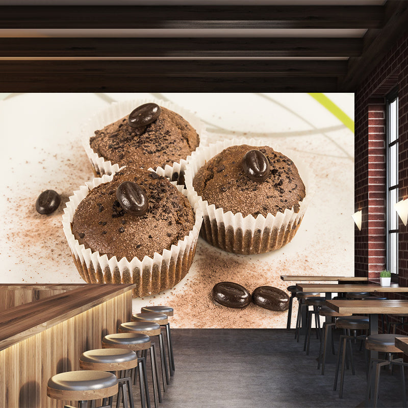 Delicious Muffins Mural Modern Dessert Shop Wall Covering Water Resistant, Custom-Made
