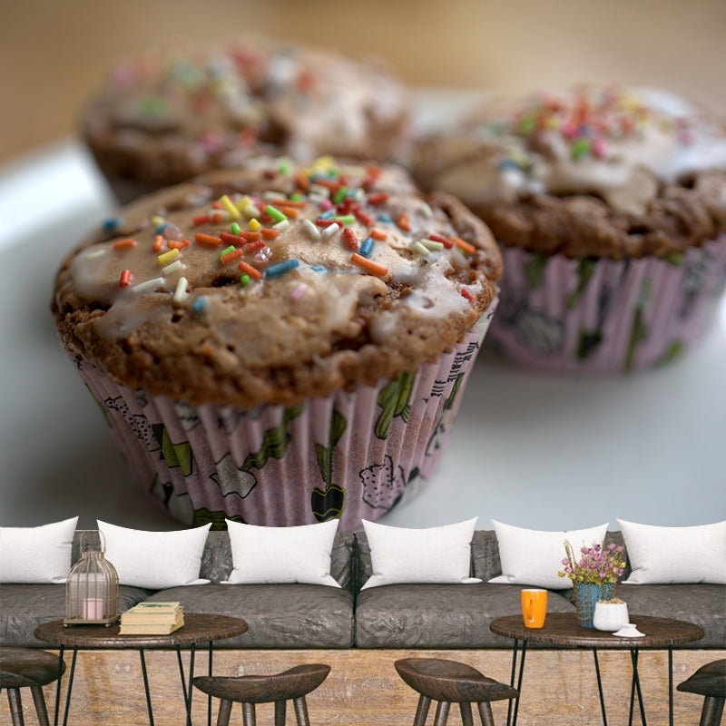 Delicious Muffins Mural Modern Dessert Shop Wall Covering Water Resistant, Custom-Made