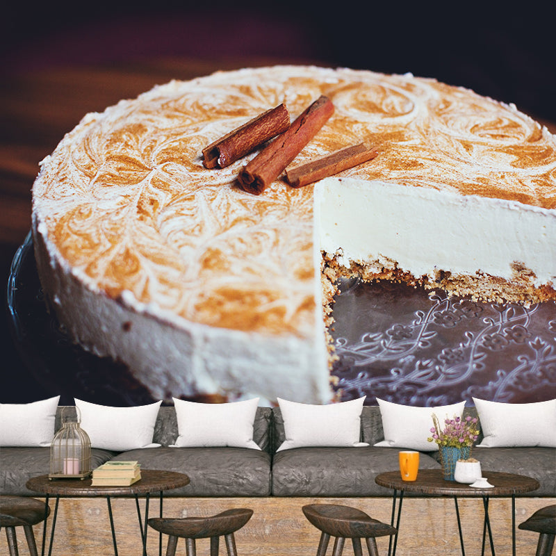 Cake Mural Wallpaper Soft Color Contemporary Wall Covering for Dessert Shop