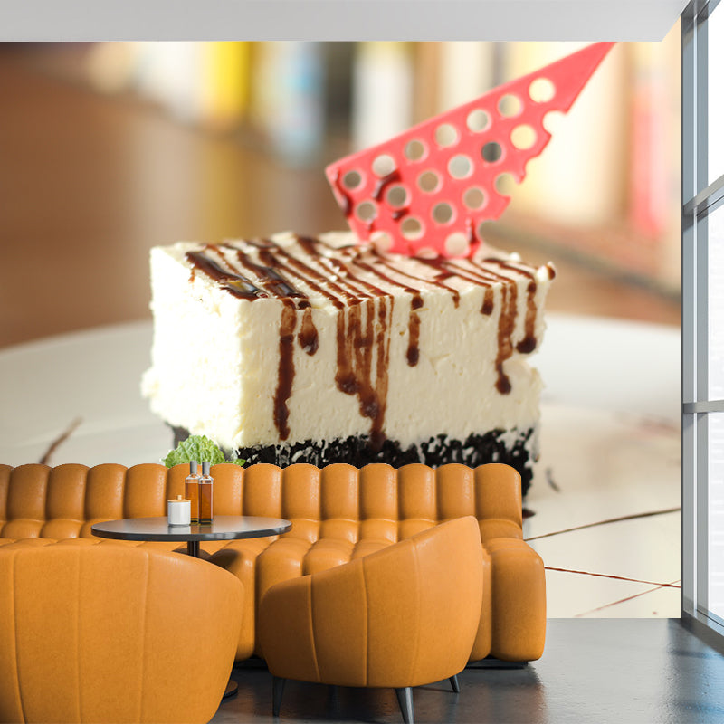 Cake Mural Wallpaper Soft Color Contemporary Wall Covering for Dessert Shop
