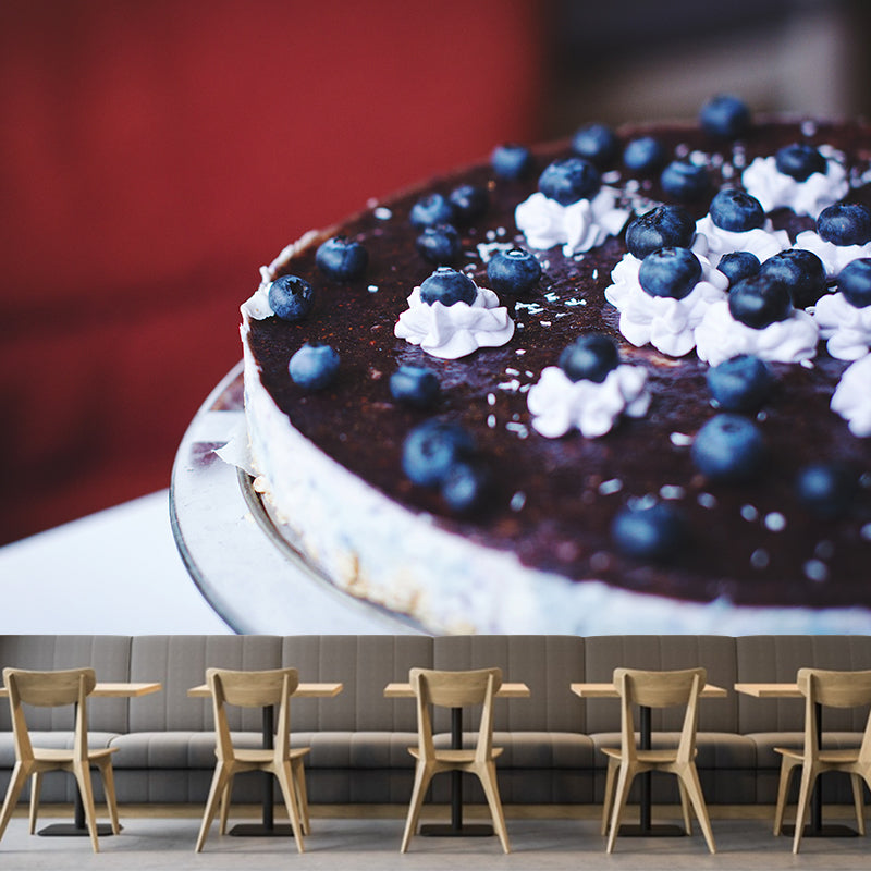 Cake Mural Wallpaper Soft Color Contemporary Wall Covering for Dessert Shop