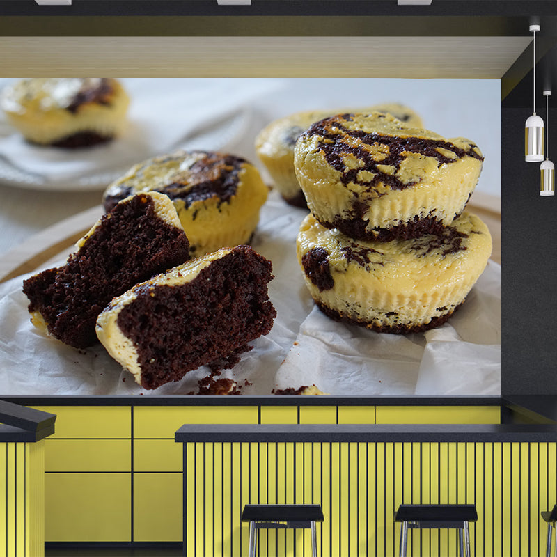 Cake Mural Wallpaper Soft Color Contemporary Wall Covering for Dessert Shop