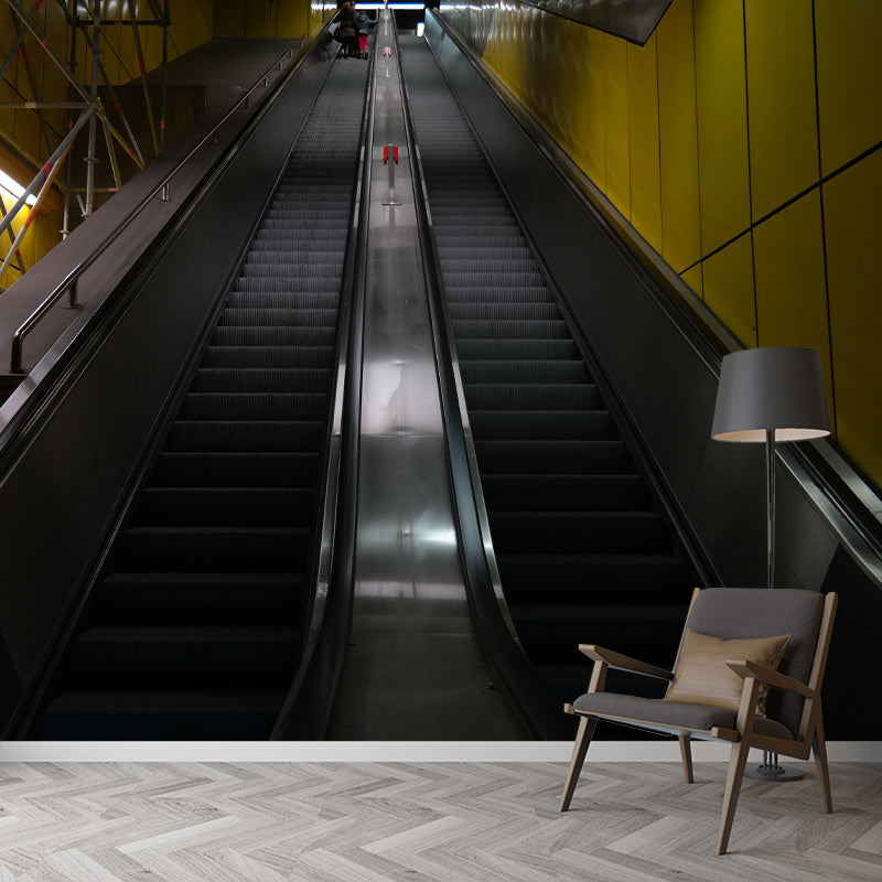 Photography Style Escalator Mural Decal Modern Mildew Resistant for Living Room