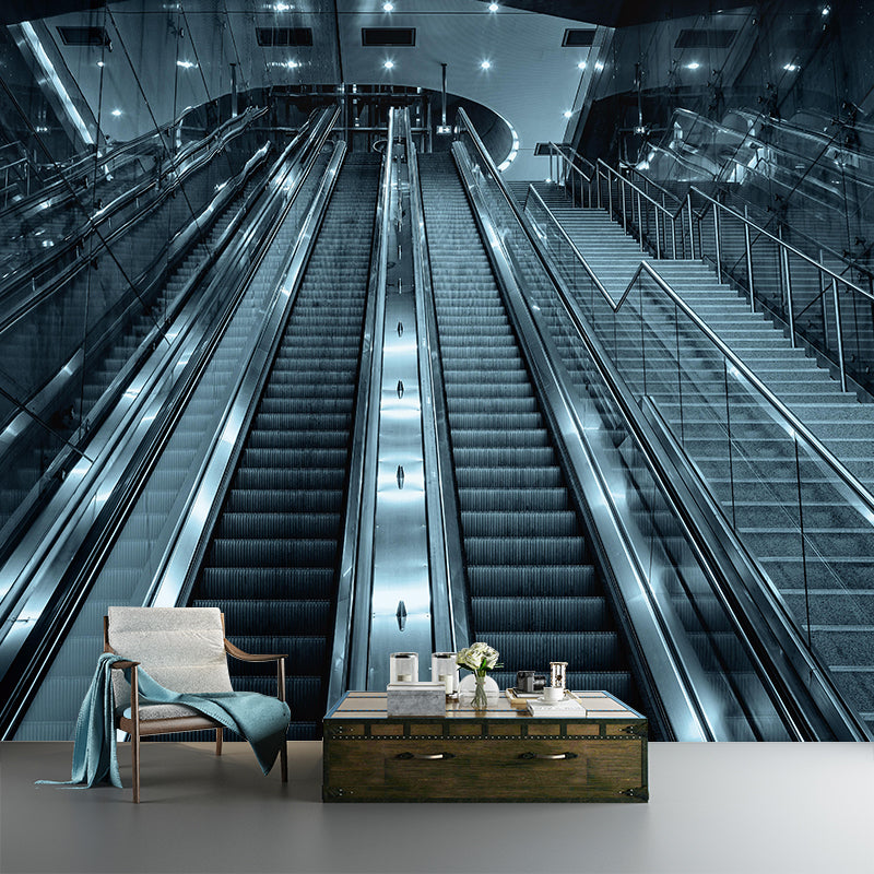 Photography Style Escalator Mural Decal Modern Mildew Resistant for Living Room